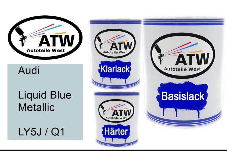 Audi, Liquid Blue Metallic, LY5J / Q1: 1L Lackdose + 1L Klarlack + 500ml Härter - Set, von ATW Autoteile West.